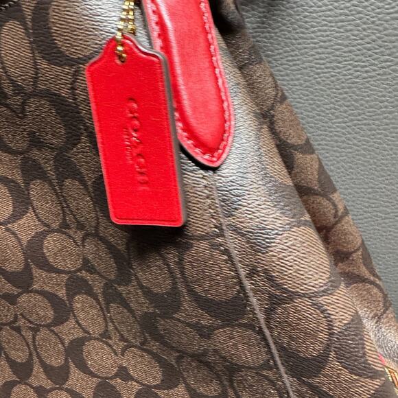 Coach Hallie In Signature Canvas Shoulder Bag Brown True Red NWT $398 - Picture 6 of 12